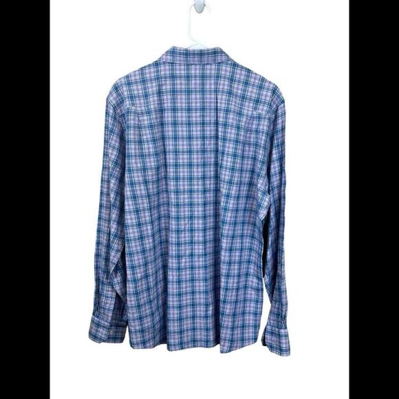 Southern Tide Shirt Mens Large Blue Pink Plaid Linen Blend Trim Fit‎ Button Up - Picture 2 of 4